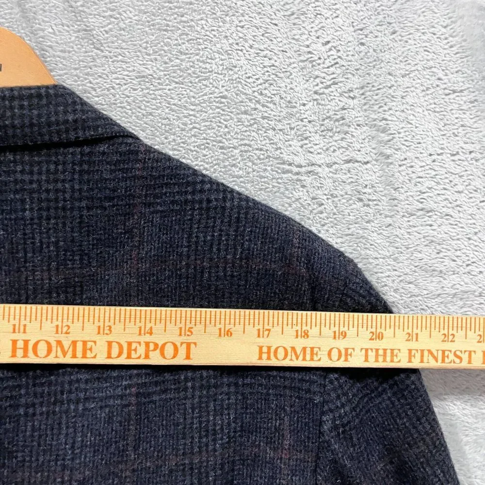 VTG Nordstrom J&F Blazer Men 42R 100% Wool Sport Coat‎ Plaid Navy